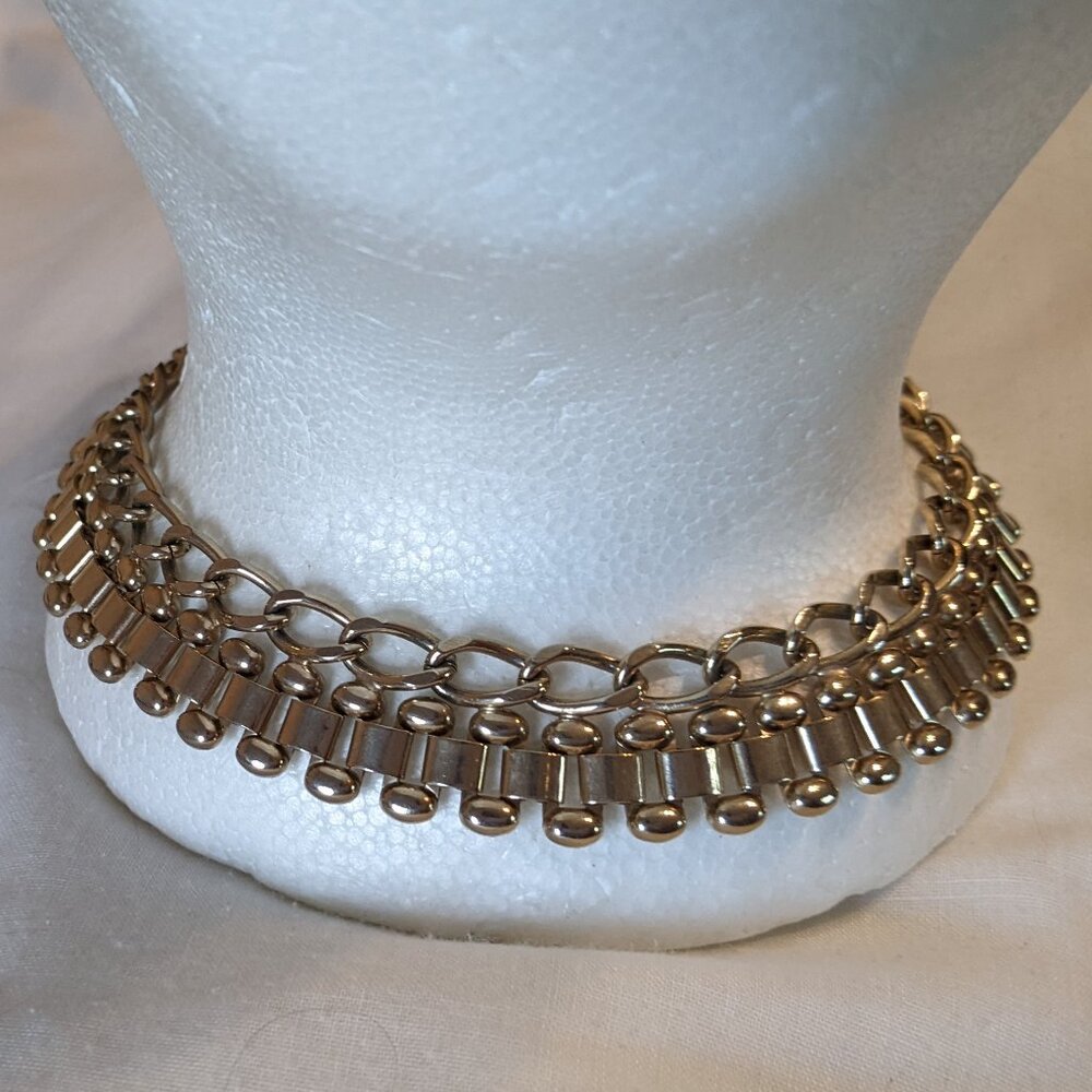 Vintage Metal Link and Chain Choker Necklace